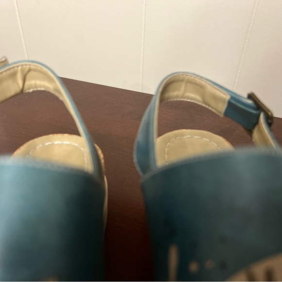 New DOGO Vegan Leather Wedge Sandals - Make Today So Awesome Design blue cream 9 - Picture 11 of 12